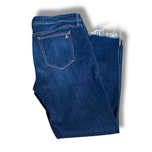 Sam Edelman The Kitten Mid Rise Skinny Ankle Jeans Medium Wash Raw Hem Slits 36